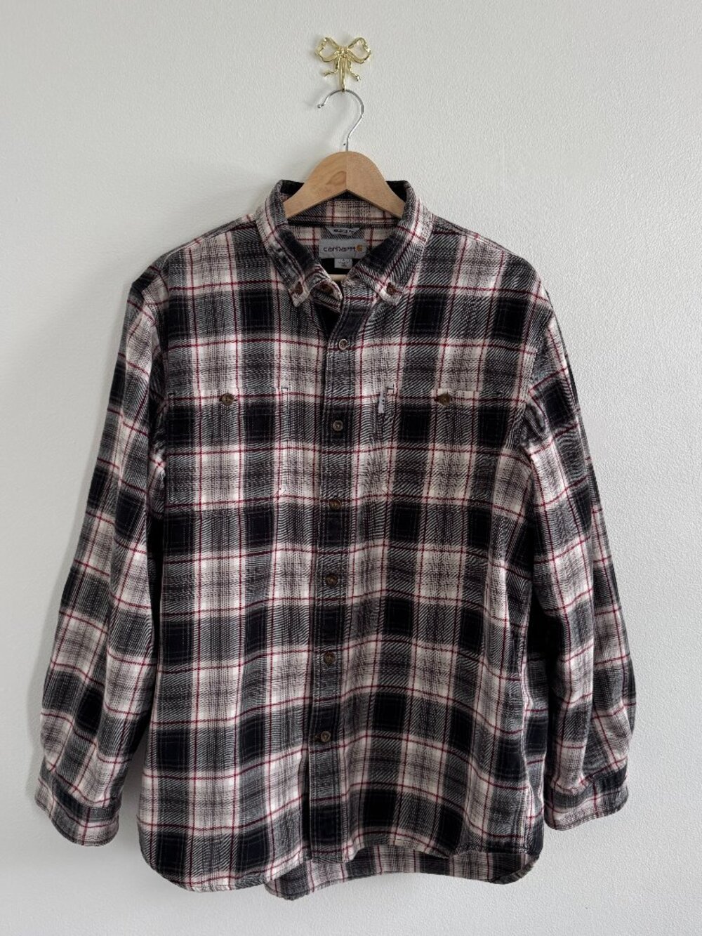 Mens Carhartt Fannel Button-Down Plaid Shirt L